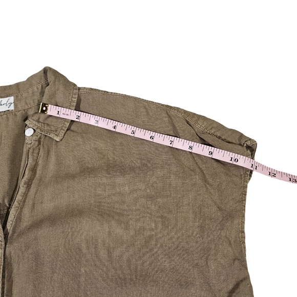 Wonderly Linen Blend Button Up Tie Front Blouse, Army Green, Large - Picture 10 of 10